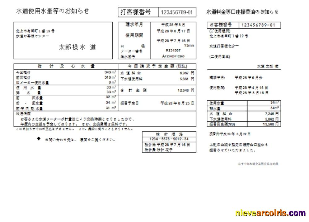 Japan Iwate Chubu Waterworks Bureau water utility bill